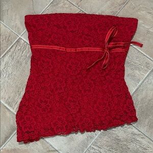 Medium Red Vanity Lace Strapless Top with Bow